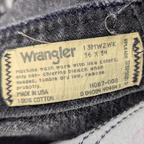 Wrangler 13MWZ Jeans Mens 36x34 Black Denim Vintage USA Made Cowboy Cut Regular - Picture 4 of 4